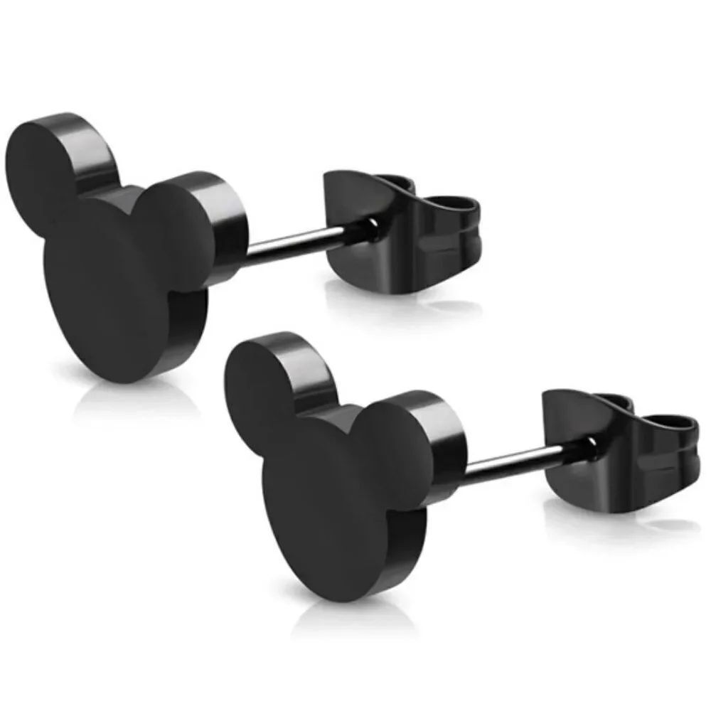 Black 316L Stainless Steel Mickey Mouse Silhouette Post Back Stud Earring